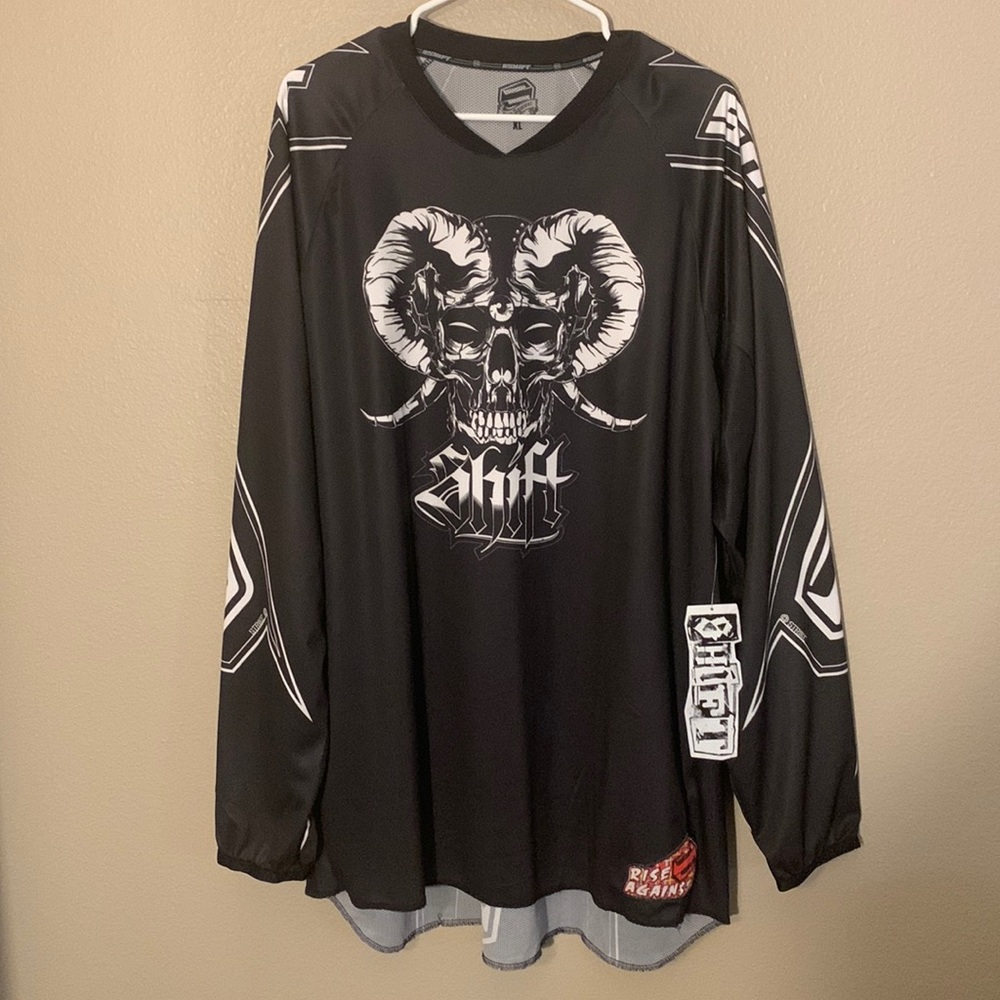 Dead stock Mens XL Black Long Sleeve Jersey Shift Rise Against Moto X Shirt NWT